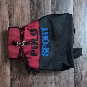 Vintage Polo Sport Drawstring Heavy-duty Nylon Bag In Red And Black